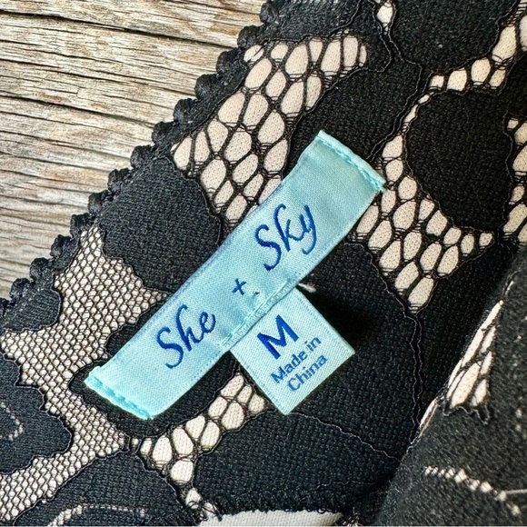 She + Sky Fit Flare Black Lace Scallop Mini Dress Fairy Goth Whimsigoth Witchy M - Picture 5 of 8